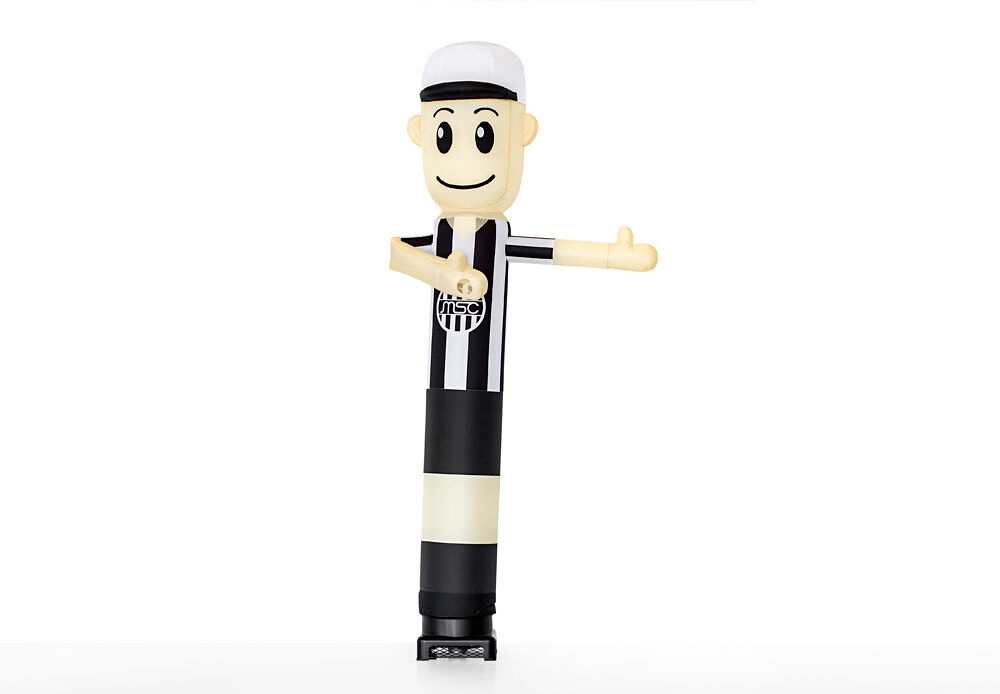 Spersonalizowany skyman i skytubes wymachujący MSC, wykonany w stroju piłkarskim klubu z JB Dmuchańce Polska. Zamów promocyjne nadmuchiwane dmuchańca reklamowego we wszystkich kształtach i rozmiarach